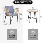 Ensemble de bistrot d'extérieur en osier Moasis 3 pièces avec 2 chaises et table basse