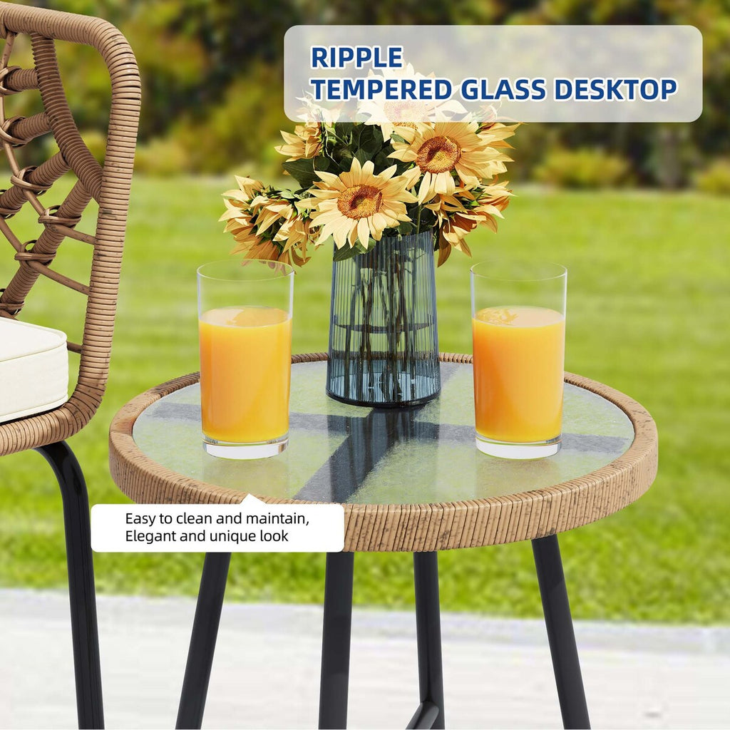 Ensemble de bistrot d'extérieur en osier Moasis 3 pièces avec 2 chaises et table basse