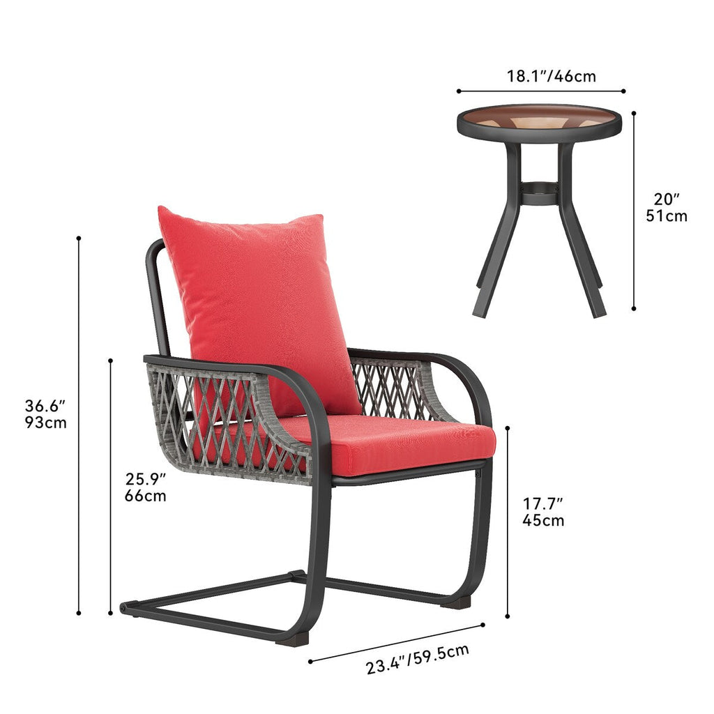 Ensemble de bistrot de jardin Moasis Red 3 pièces avec sièges rembourrés