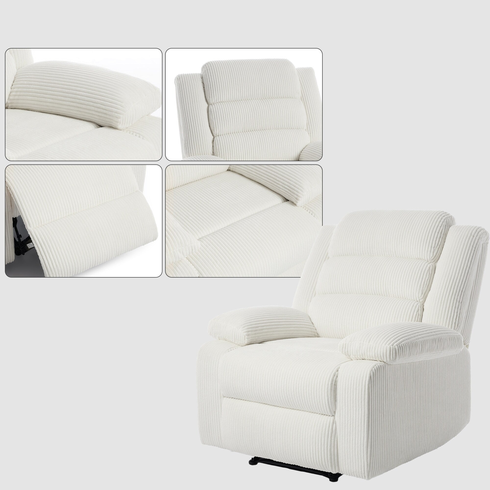 Fauteuil inclinable manuel moderne en velours côtelé, fauteuil inclinable réglable avec accoudoirs larges