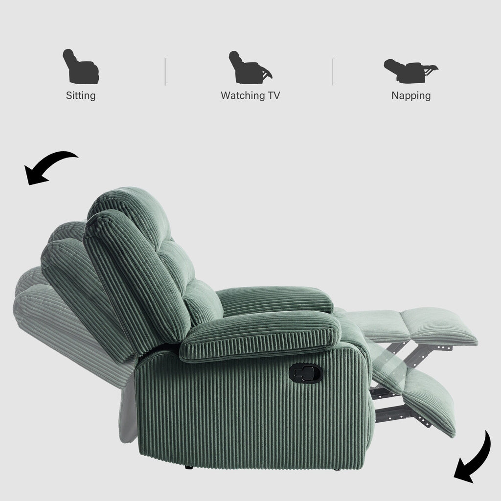 Fauteuil inclinable manuel moderne en velours côtelé, fauteuil inclinable réglable avec accoudoirs larges