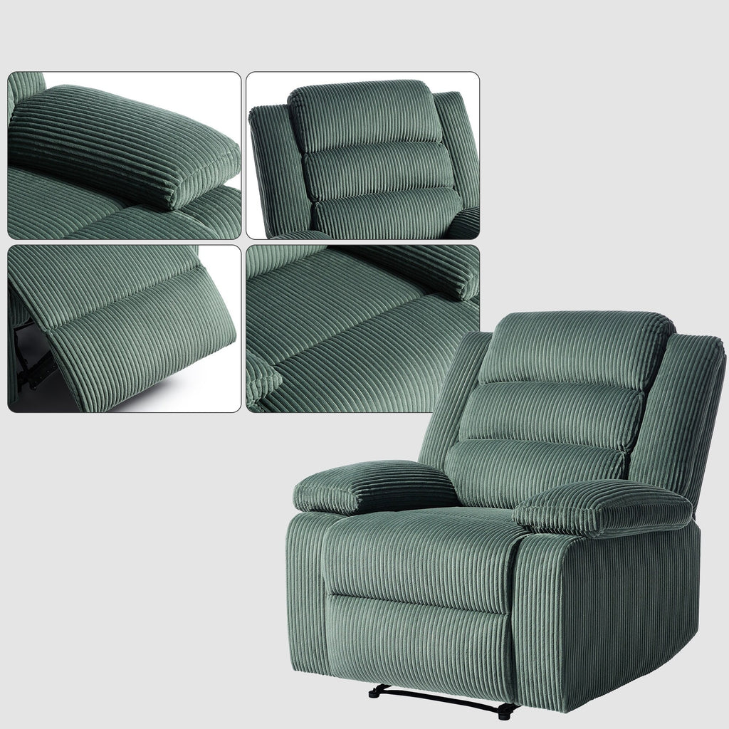 Fauteuil inclinable manuel moderne en velours côtelé, fauteuil inclinable réglable avec accoudoirs larges