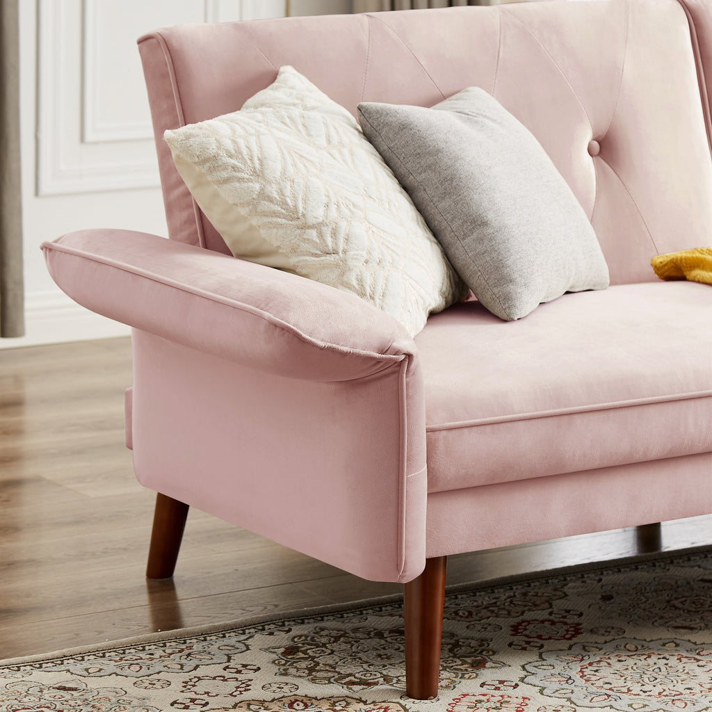 Canapé-lit futon moderne, canapé-lit convertible avec pieds fuselés en bois, 78,35 l, petit canapé à dossier divisé pour salon