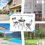 Ensemble bistrot pliant en métal 3 pièces, résistant aux intempéries, pour l'extérieur et l'intérieur, idéal pour la terrasse, la cour et le jardin.