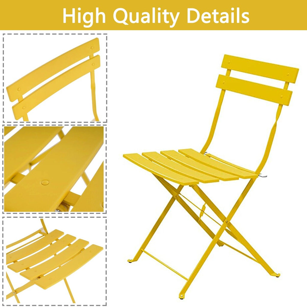 Ensemble bistrot pliant en métal 3 pièces, résistant aux intempéries, pour l'extérieur et l'intérieur, idéal pour la terrasse, la cour et le jardin.