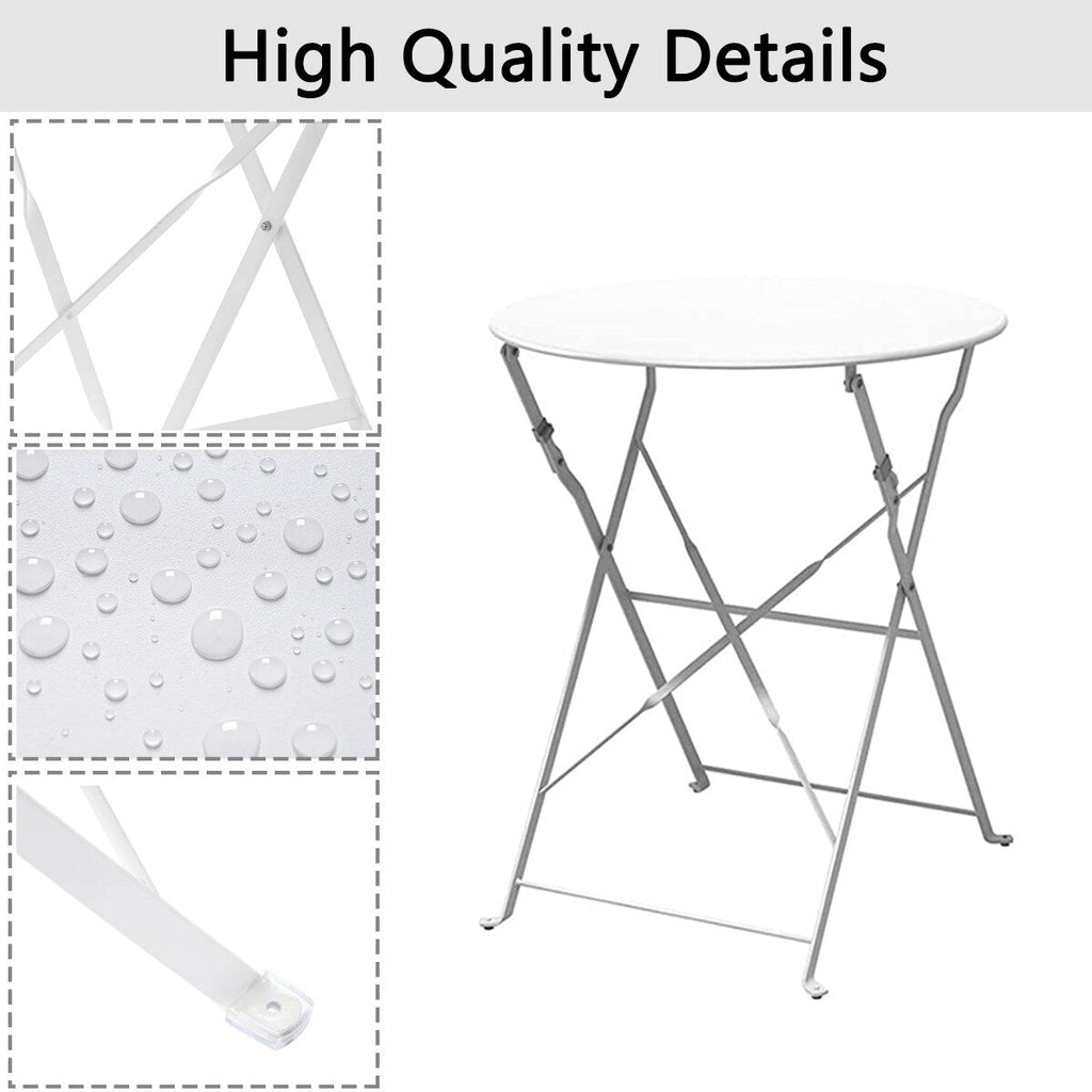 Ensemble bistrot pliant en métal 3 pièces, résistant aux intempéries, pour l'extérieur et l'intérieur, idéal pour la terrasse, la cour et le jardin.