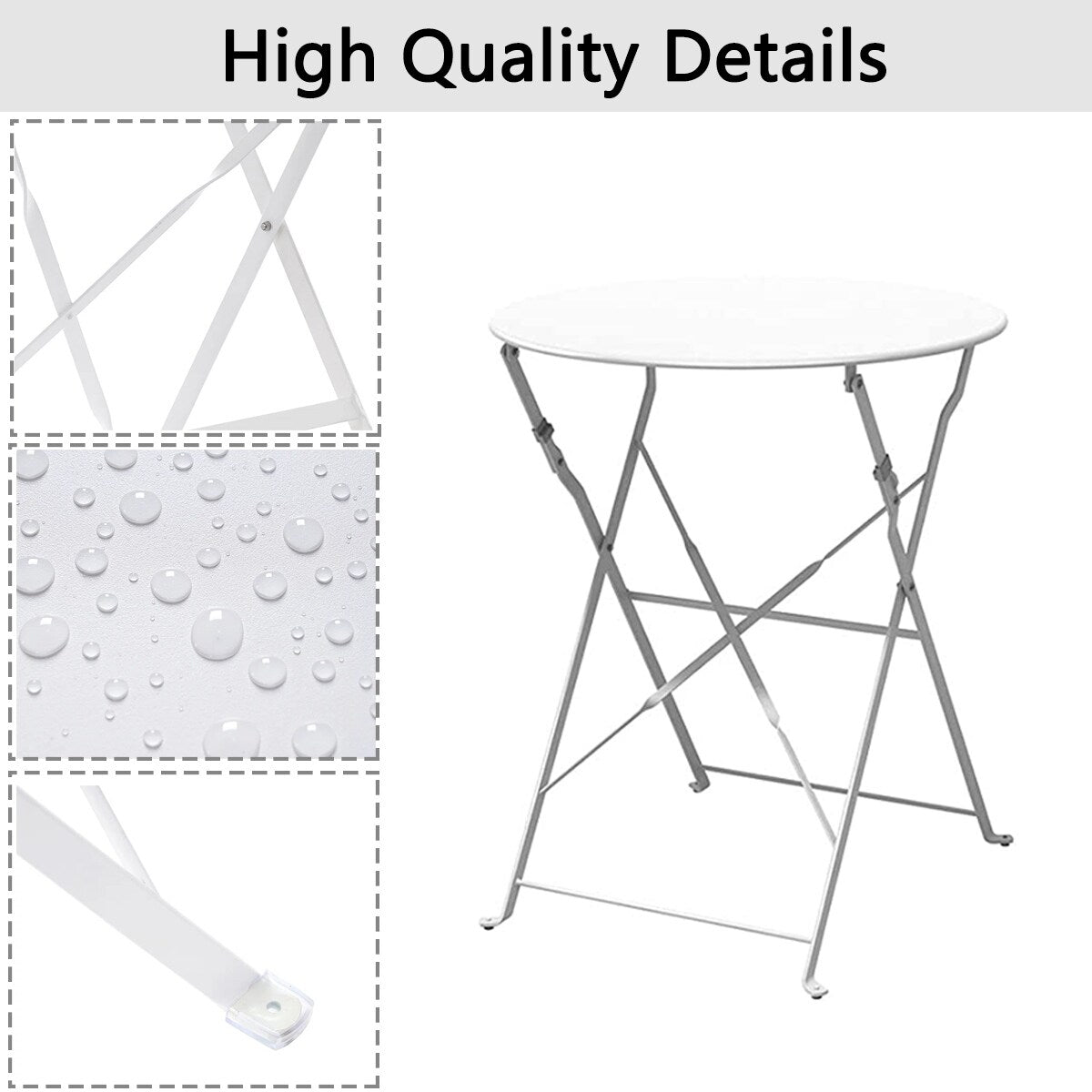 Ensemble bistrot pliant en métal 3 pièces, résistant aux intempéries, pour l'extérieur et l'intérieur, idéal pour la terrasse, la cour et le jardin.