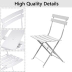 Ensemble bistrot pliant en métal 3 pièces, résistant aux intempéries, pour l'extérieur et l'intérieur, idéal pour la terrasse, la cour et le jardin.