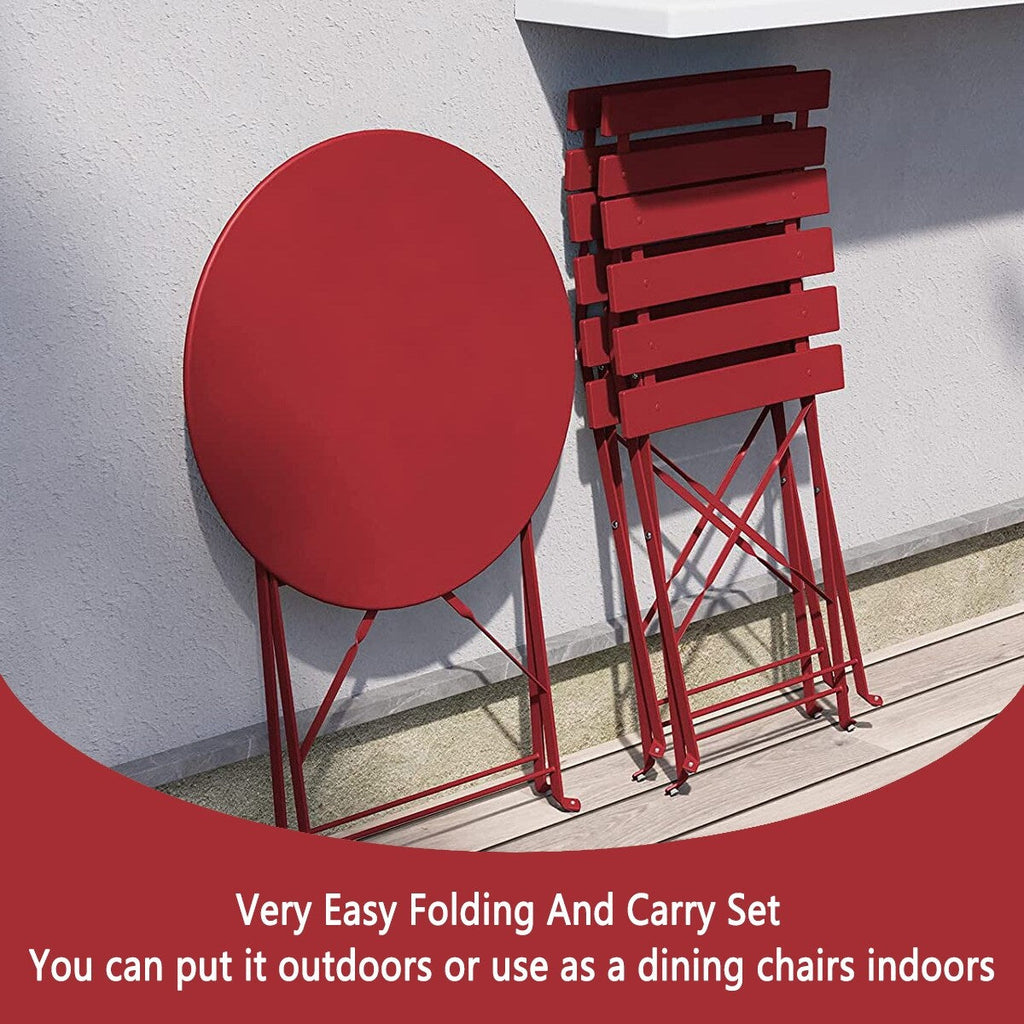 Ensemble bistrot pliant en métal 3 pièces, résistant aux intempéries, pour l'extérieur et l'intérieur, idéal pour la terrasse, la cour et le jardin.