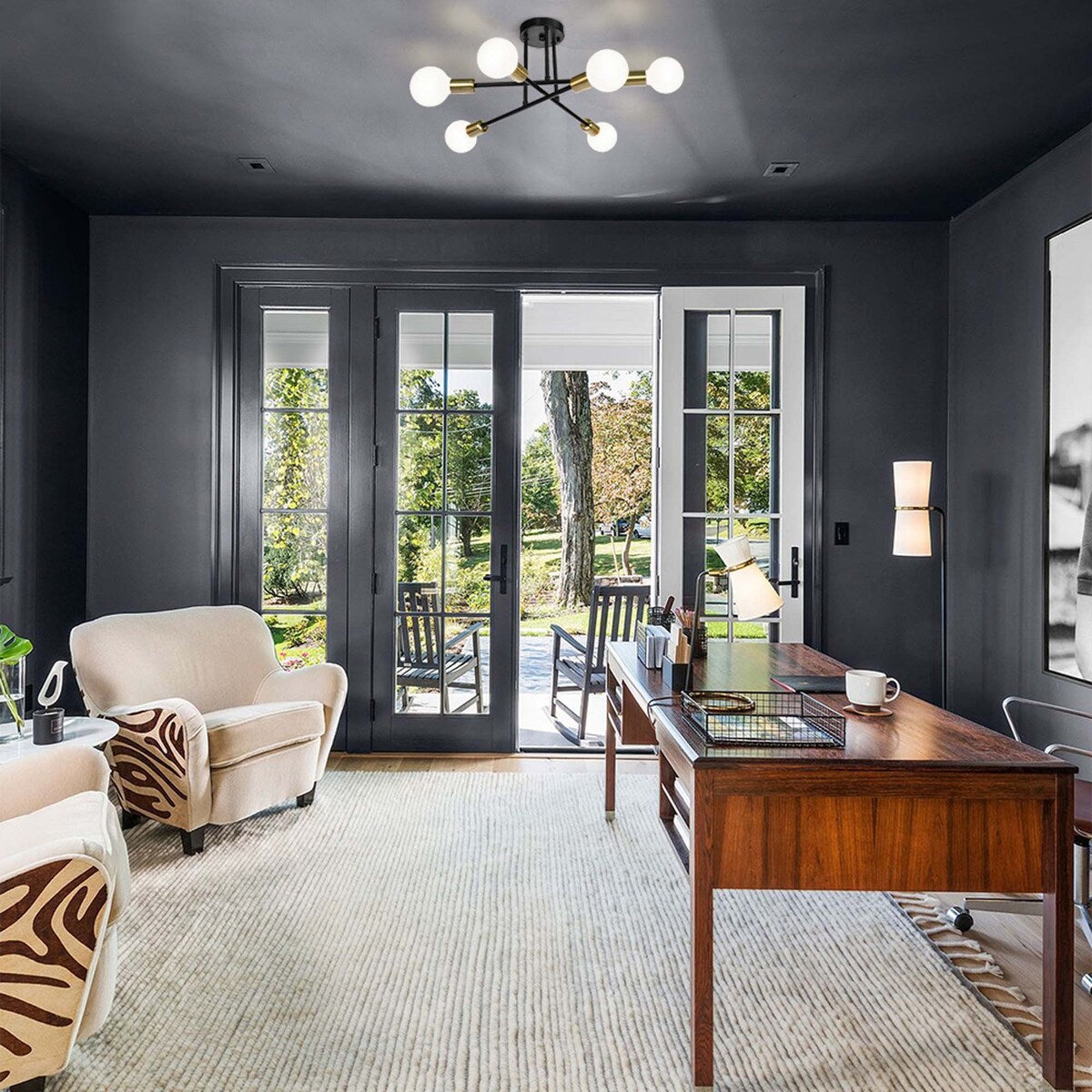 Plafonnier semi-encastré Sputnik moderne en métal léger de 60 cm (23,62 po)