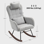 Fauteuil à bascule rembourré moderne pour chambre d'enfant avec dossier haut, appui-tête et coussin lombaire pour salon ou chambre