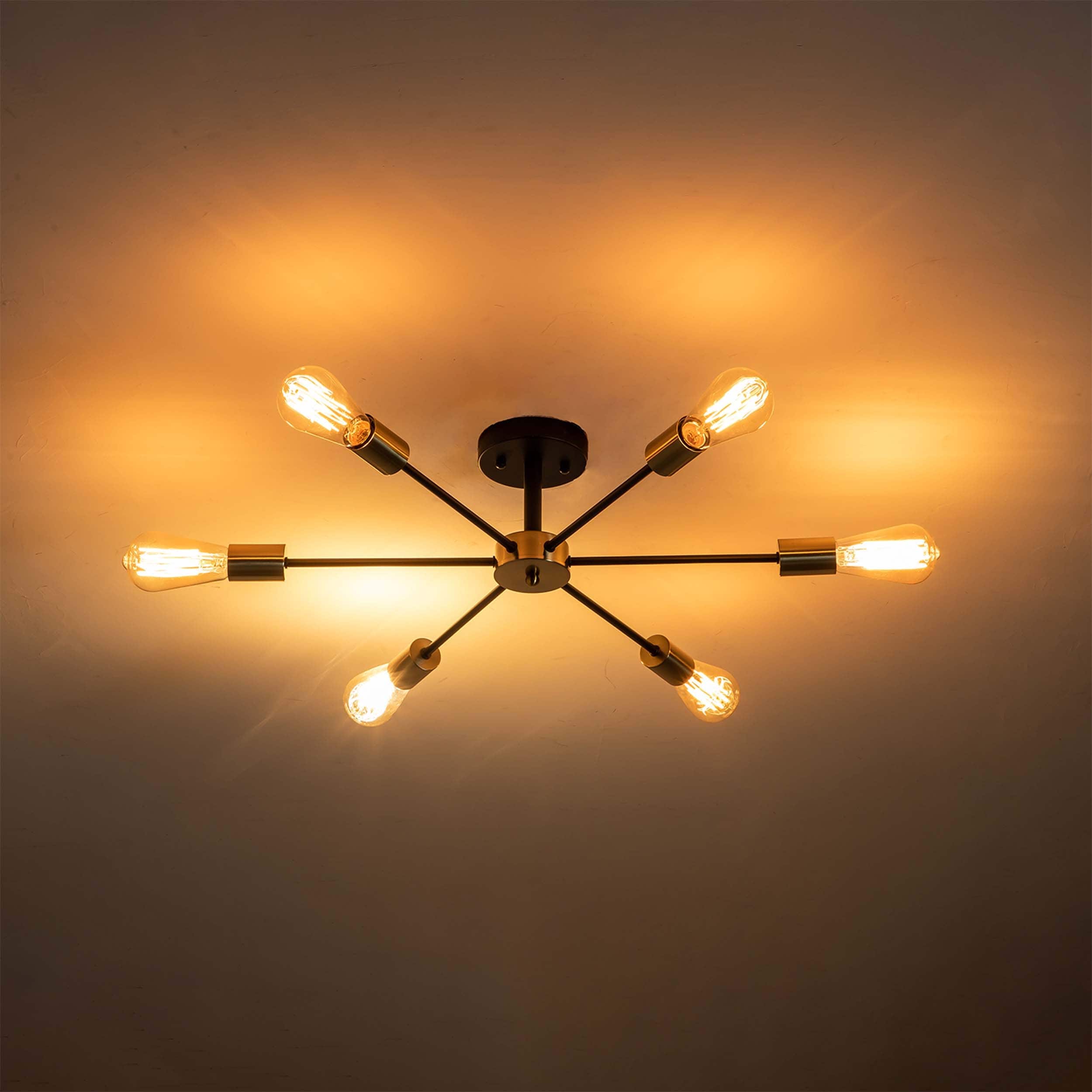 Plafonnier semi-encastré Sputnik noir/doré, idéal pour salon, cuisine, bureau, chambre ou hall d'entrée.