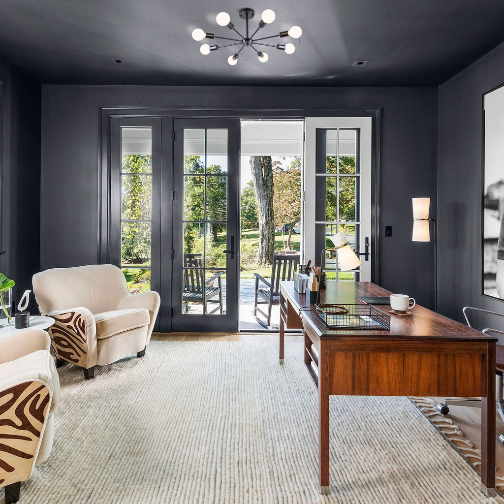 Plafonnier semi-encastré Sputnik noir/doré, idéal pour salon, cuisine, bureau, chambre ou hall d'entrée.