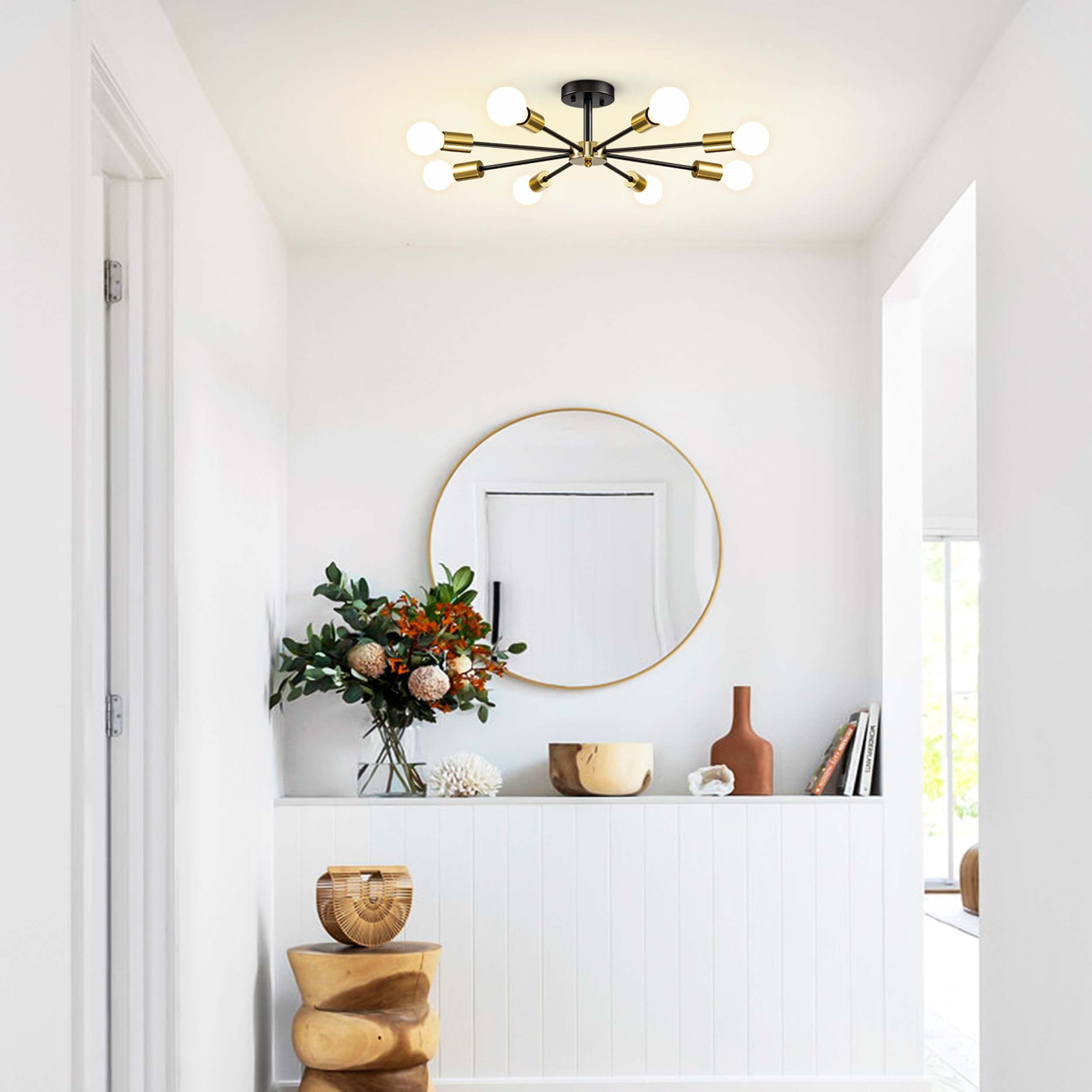 Plafonnier semi-encastré Sputnik noir/doré, idéal pour salon, cuisine, bureau, chambre ou hall d'entrée.