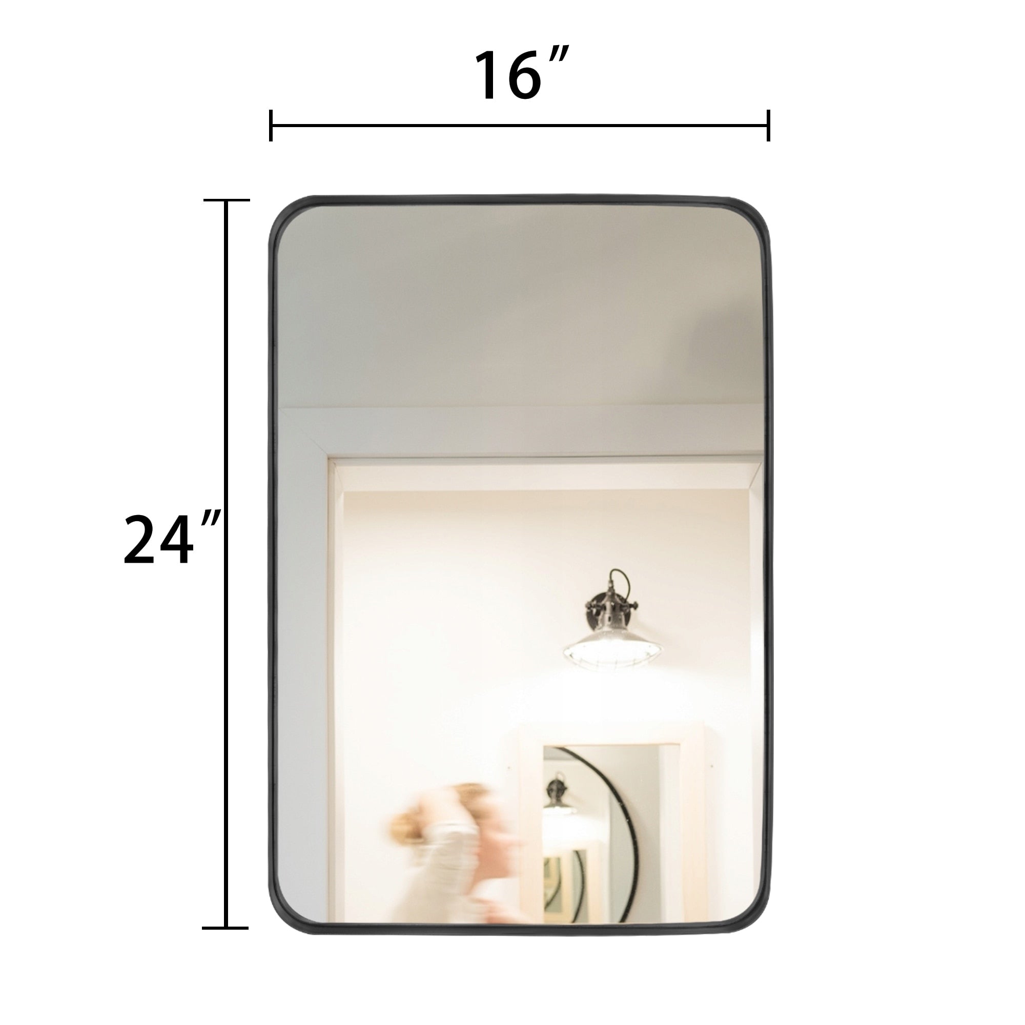 Miroir mural moderne, miroir rectangulaire avec cadre en métal, miroir de salle de bain avec miroir de courtoisie d'angle rond pour vertical/horizontal