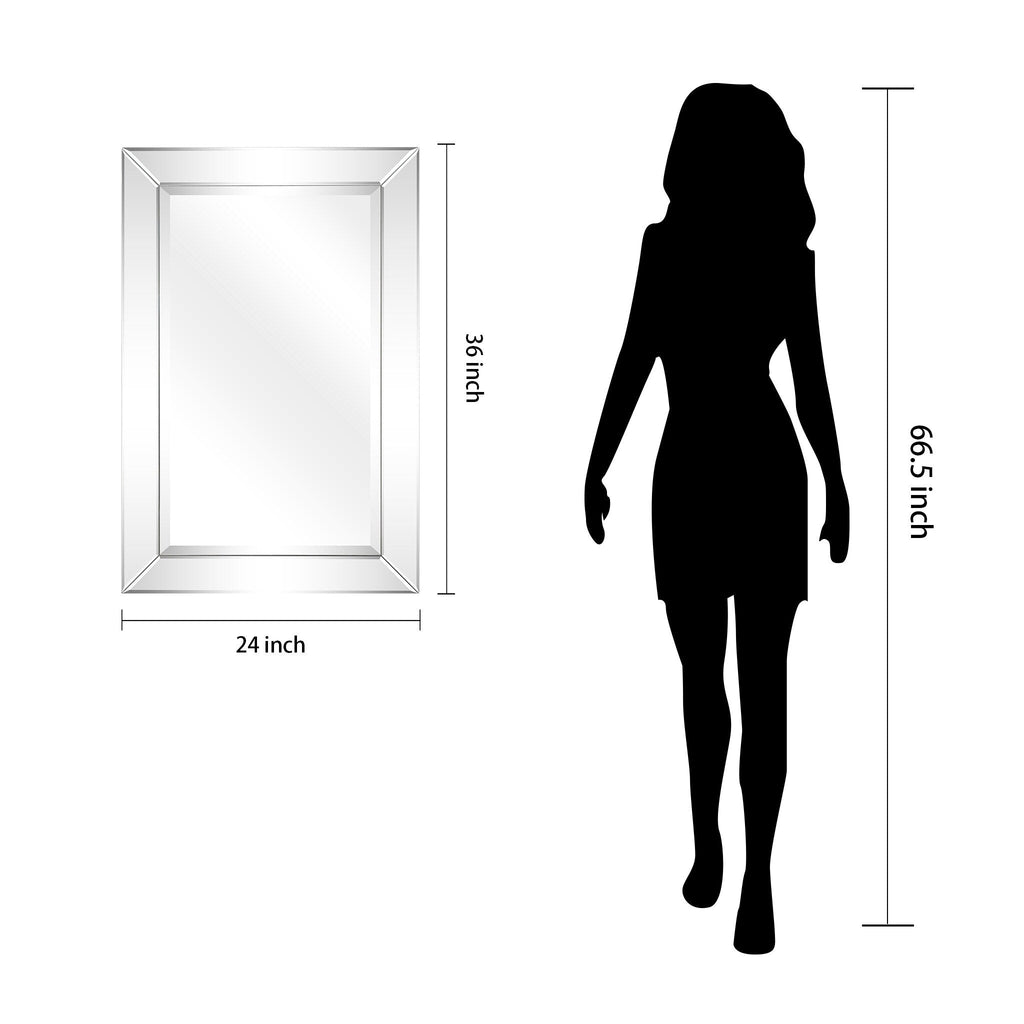 Miroir mural rectangulaire biseauté transparent HD pour salle de bain, coiffeuse et chambre à coucher, 3 tailles