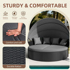 Ensemble de canapé-lit sectionnel rond en osier noir pour patio Nuon 4 pièces avec auvent rétractable par Havenside Home