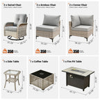 Ensemble de 9 chaises pivotantes d'extérieur en osier OVIOS avec table à feu