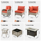 Ensemble de 9 chaises pivotantes d'extérieur en osier OVIOS avec table à feu