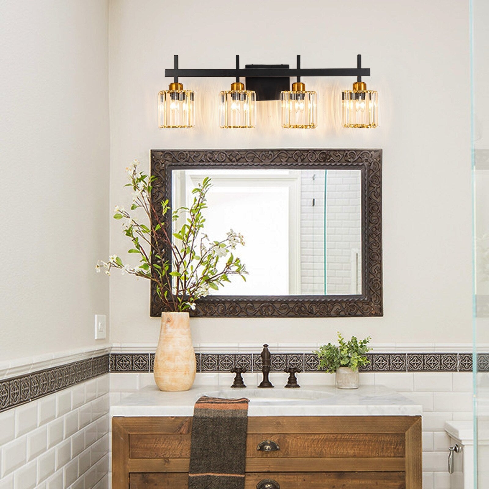 Applique murale moderne à 3/4/5 lumières en cristal, à intensité variable, au-dessus du miroir de salle de bain