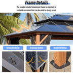 Gazebo à toit rigide EROMMY, pergola d'extérieur avec double toit, filet et rideaux, auvent robuste pour patio, arrière-cour, fête au bord de la piscine