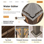 Tonnelle d'extérieur à toit rigide avec double toit en acier galvanisé et cadre en aluminium, pergola extérieure avec rideaux et filets haut de gamme