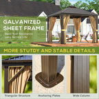 Tonnelle d'extérieur à toit rigide avec double toit en acier galvanisé et cadre en aluminium, pergola extérieure avec rideaux et filets haut de gamme