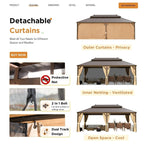 Tonnelle d'extérieur à toit rigide avec double toit en acier galvanisé et cadre en aluminium, pergola extérieure avec rideaux et filets haut de gamme