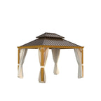 Tonnelle d'extérieur à toit rigide avec double toit en acier galvanisé et cadre en aluminium, pergola extérieure avec rideaux et filets haut de gamme