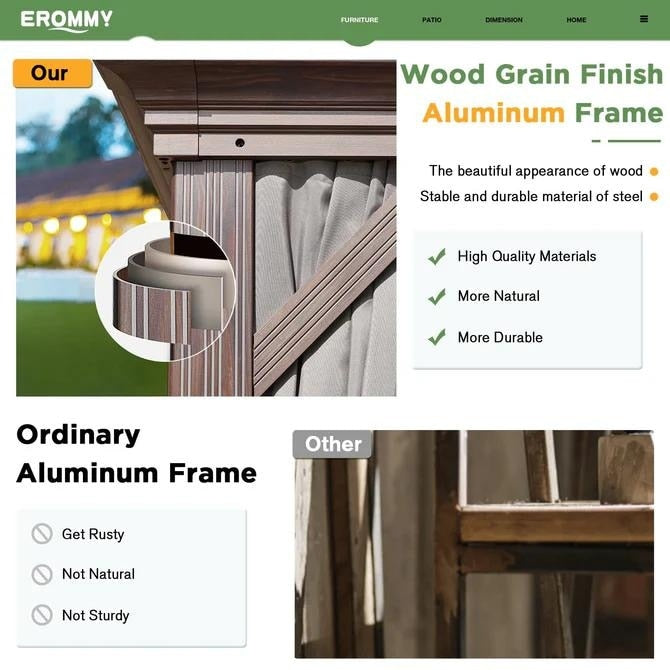 Tonnelle d'extérieur à toit rigide avec double toit en acier galvanisé et cadre en aluminium, pergola extérieure avec rideaux et filets haut de gamme