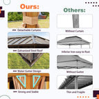 Tonnelle d'extérieur à toit rigide avec double toit en acier galvanisé et cadre en aluminium, pergola extérieure avec rideaux et filets haut de gamme