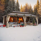 Tonnelle d'extérieur à toit rigide avec double toit en acier galvanisé et cadre en aluminium, pergola extérieure avec rideaux et filets haut de gamme