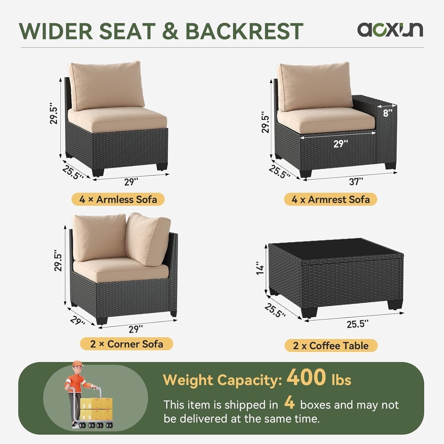 Ensembles de meubles de patio extérieurs avec coussins épais de 4 pouces