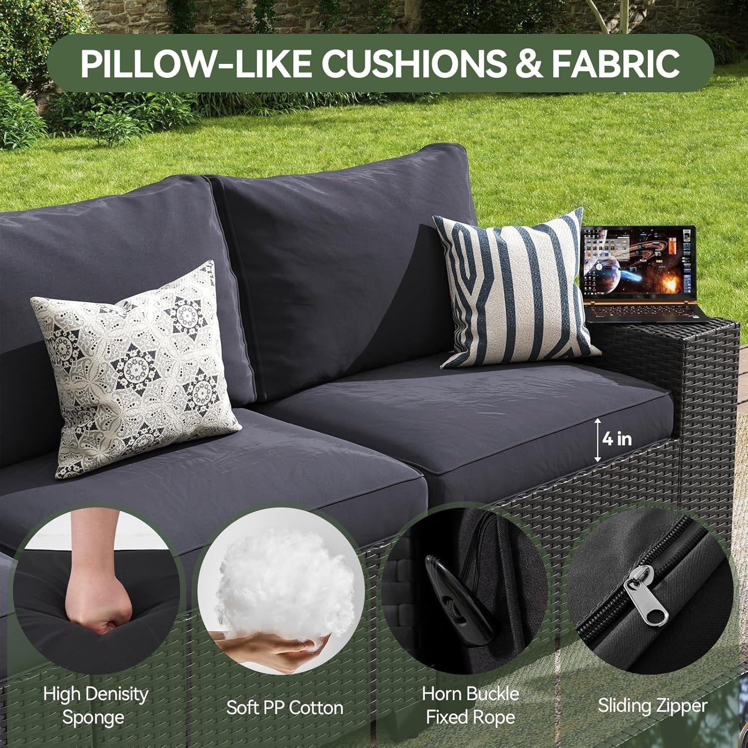 Ensembles de meubles de patio extérieurs avec coussins épais de 4 pouces