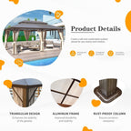 Tonnelle à toit rigide pour jardin – Pergola permanente avec filet, rideaux et double toit, abri extérieur toutes saisons