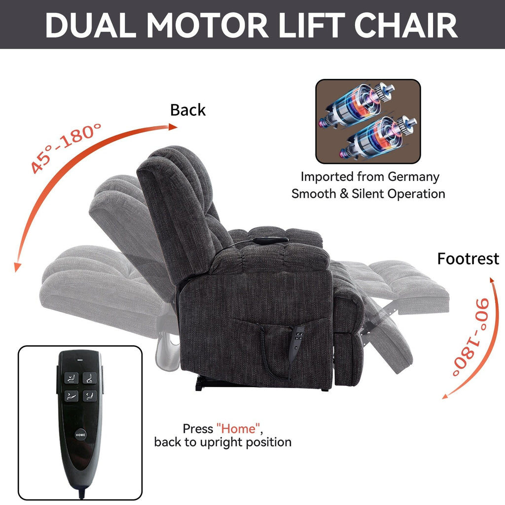 Fauteuil inclinable électrique surdimensionné en chenille avec massage et chauffage lombaire, inclinable en position infinie