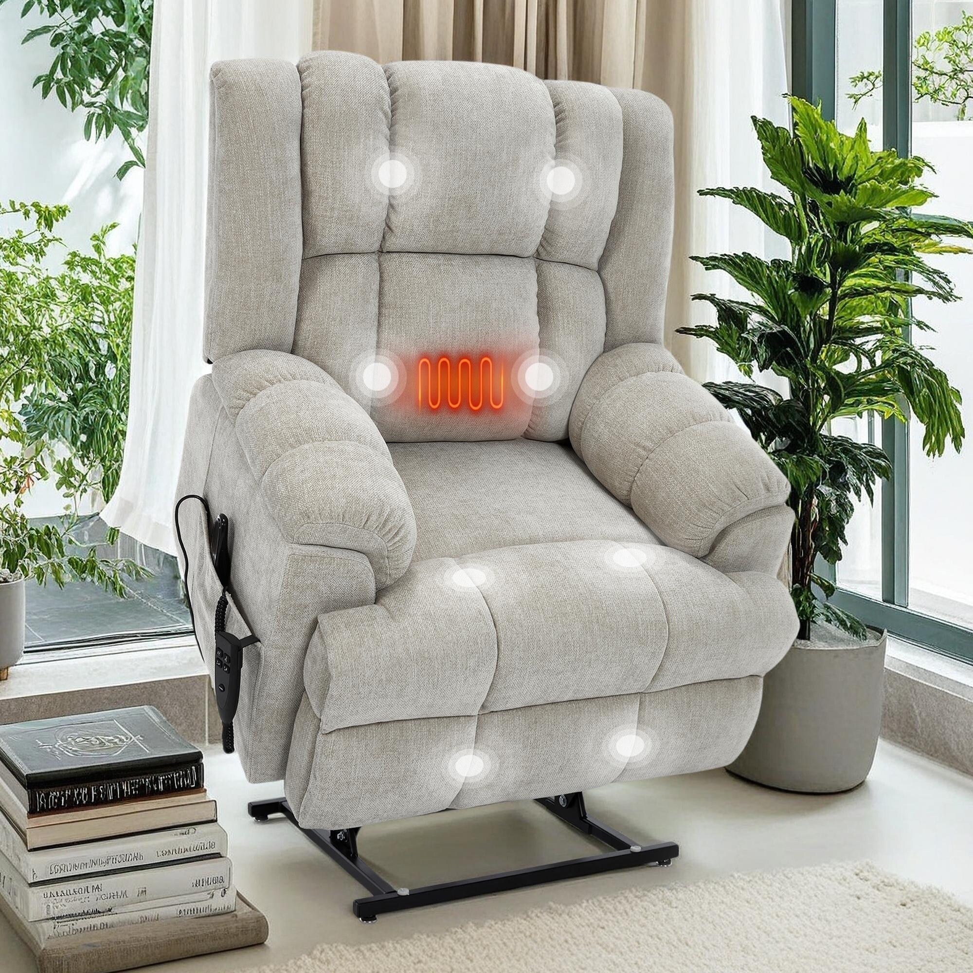Fauteuil inclinable électrique surdimensionné en chenille avec massage et chauffage lombaire, inclinable en position infinie