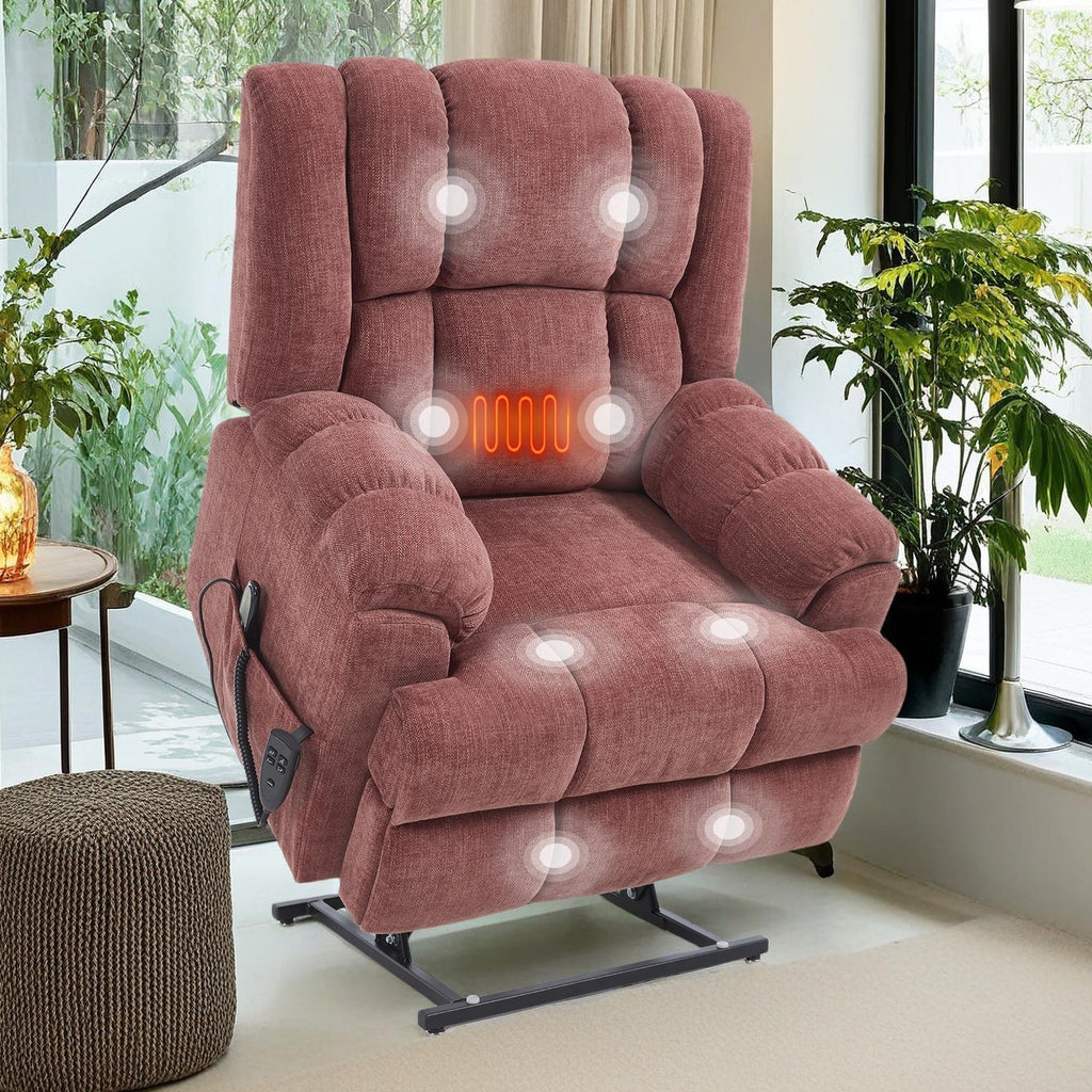 Fauteuil inclinable électrique surdimensionné en chenille avec massage et chauffage lombaire, inclinable en position infinie