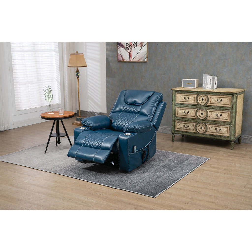 Fauteuil inclinable électrique surdimensionné en cuir PU avec fonction massage, chauffage lombaire, porte-gobelet et inclinaison à 180°