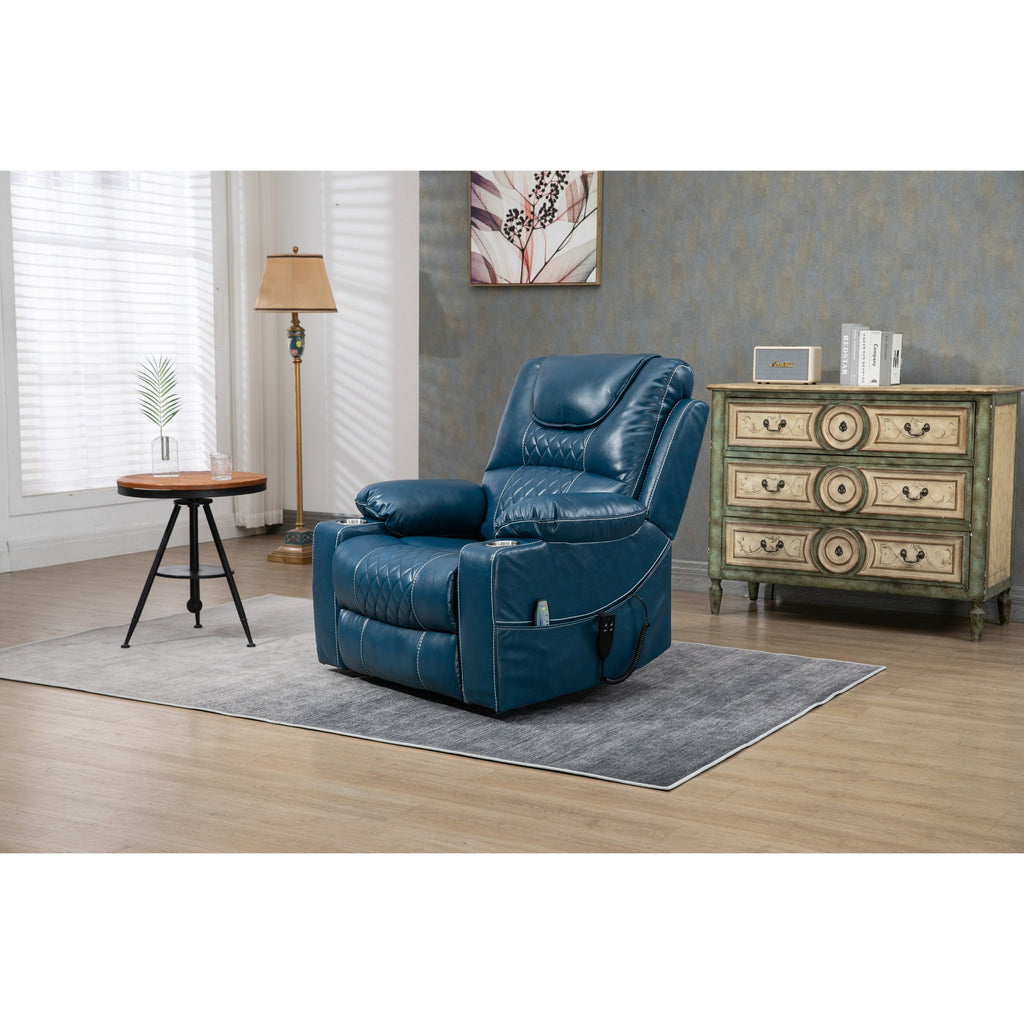 Fauteuil inclinable électrique surdimensionné en cuir PU avec fonction massage, chauffage lombaire, porte-gobelet et inclinaison à 180°