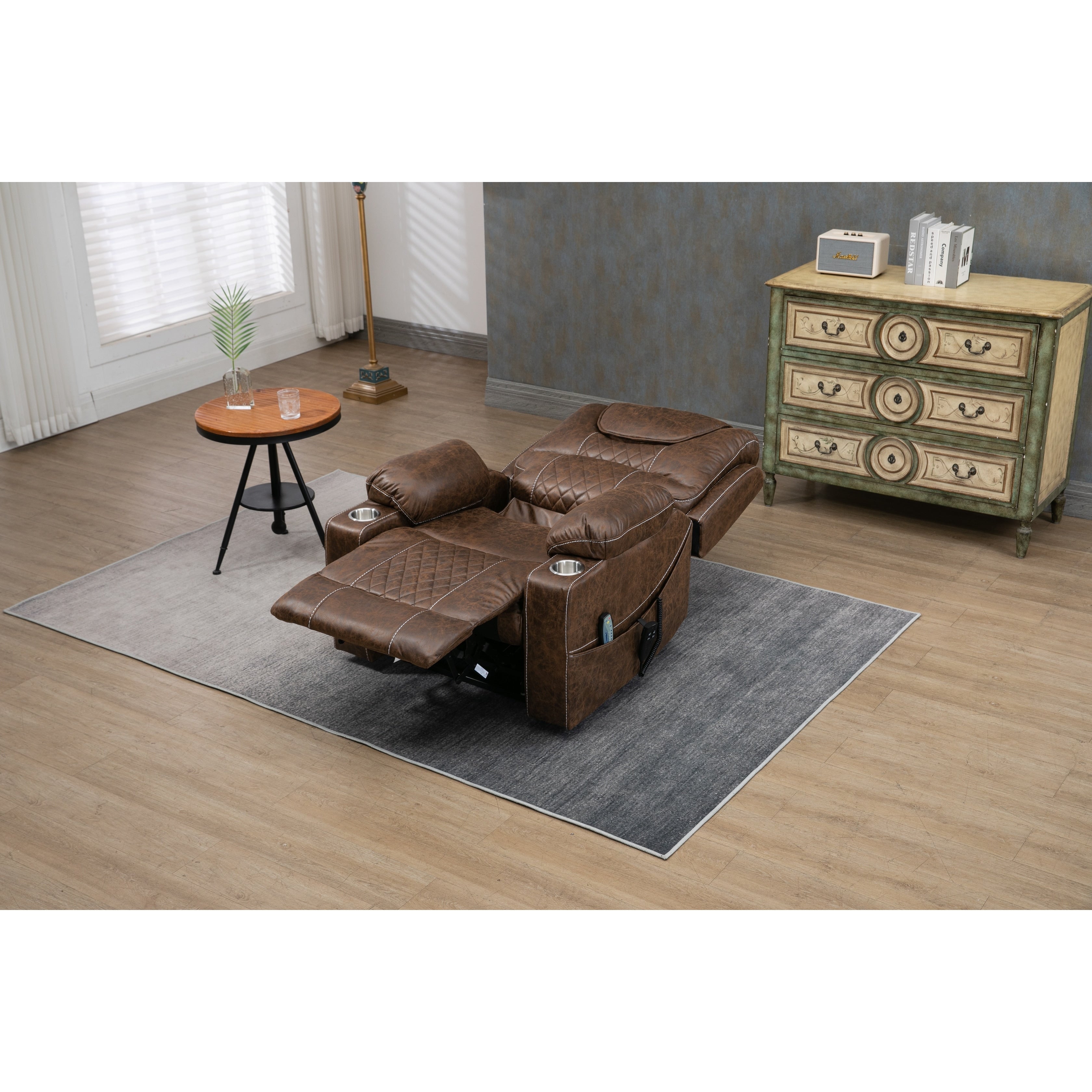 Fauteuil inclinable électrique surdimensionné en cuir PU avec fonction massage, chauffage lombaire, porte-gobelet et inclinaison à 180°