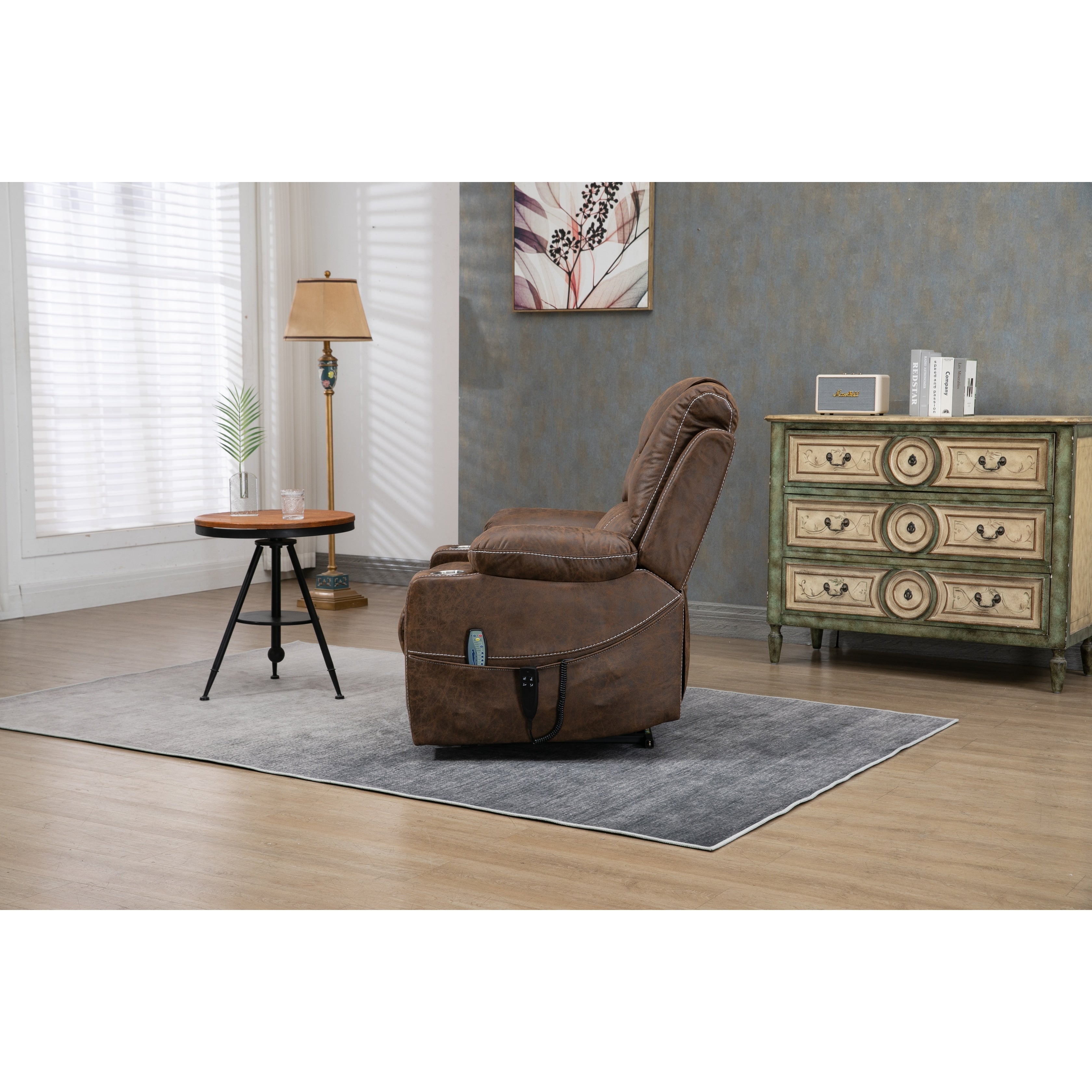 Fauteuil inclinable électrique surdimensionné en cuir PU avec fonction massage, chauffage lombaire, porte-gobelet et inclinaison à 180°