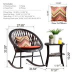 Ensemble bistrot OVIOS 3 pièces avec chaises à bascule et table basse en verre