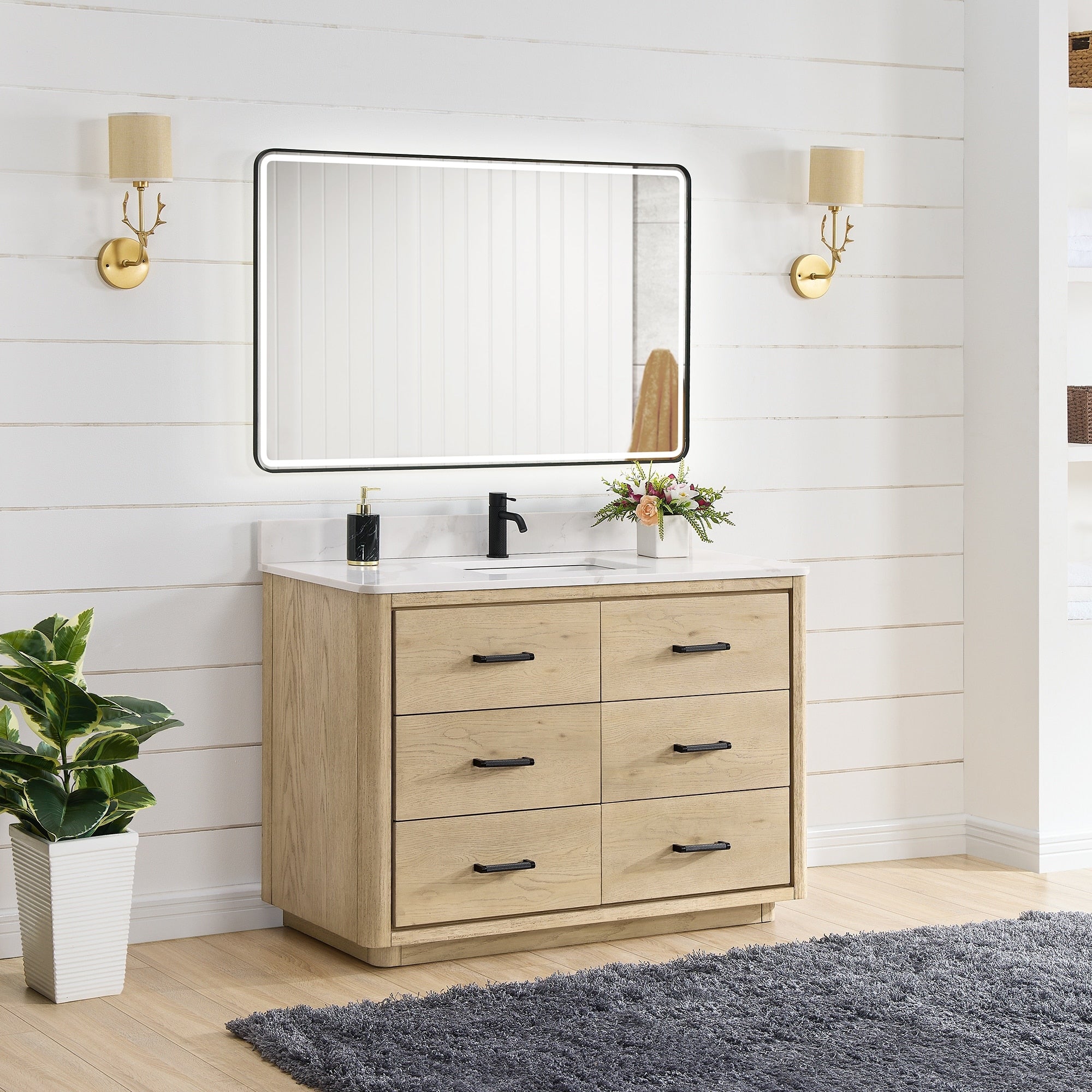 Meuble-lavabo Porto avec dessus en quartz blanc sans miroir