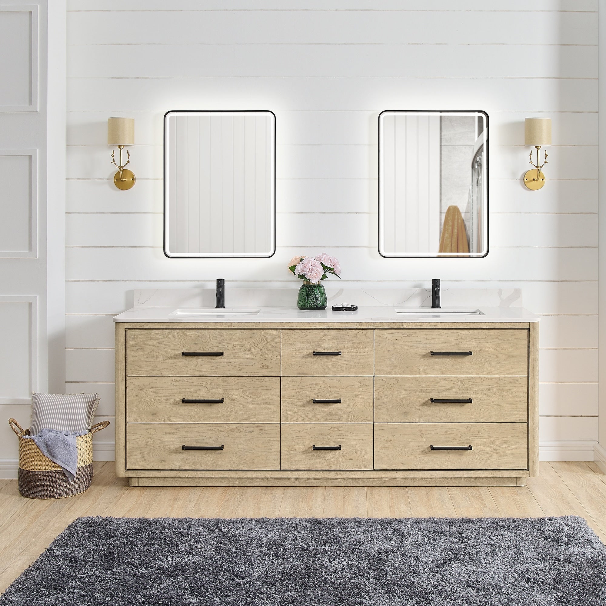 Meuble-lavabo Porto avec dessus en quartz blanc sans miroir