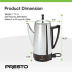 Cafetière Presto en acier inoxydable, percolateur robuste 12 tasses, argent - 2,79