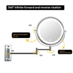 Miroir de maquillage mural rond de 8 pouces pour salle de bain, rechargeable, grossissement 1x/10x, 3 couleurs d'éclairage