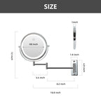 Miroir de maquillage mural rond de 8 pouces pour salle de bain, rechargeable, grossissement 1x/10x, 3 couleurs d'éclairage