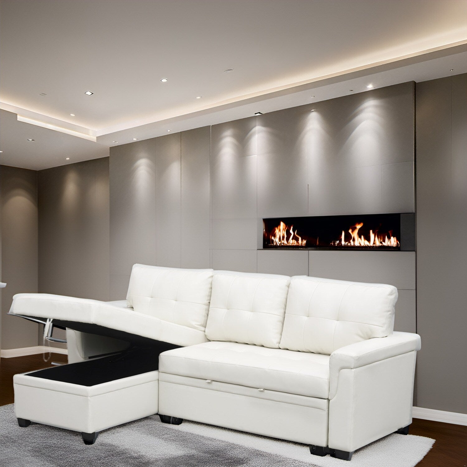 Canapé sectionnel réversible avec lit gigogne, méridienne avec rangement dissimulé, pieds durables,