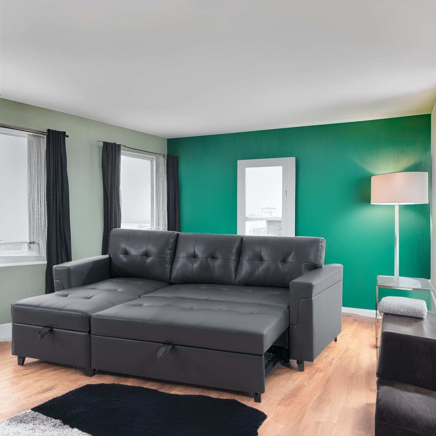 Canapé sectionnel réversible avec lit gigogne, méridienne avec rangement dissimulé, pieds durables,